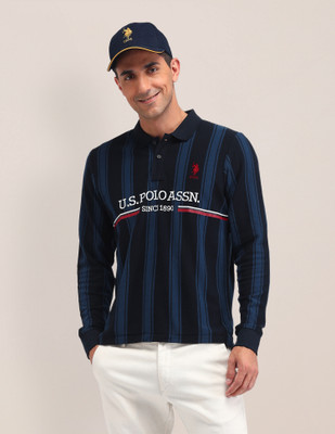 U.S. POLO ASSN. Striped Men Polo Neck Blue T-Shirt