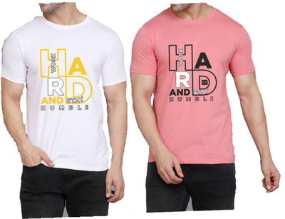 WOOSTRO Printed Men Round Neck White, Pink T-Shirt