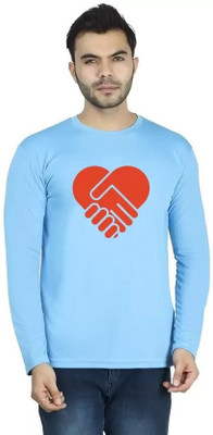 LV CARE Printed Men Round Neck Blue T-Shirt