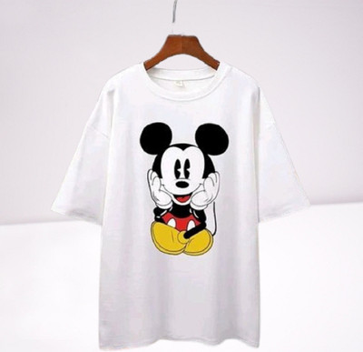 SIBBU Printed Women Round Neck White T-Shirt