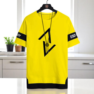 Autna Printed Men Round Neck Yellow T-Shirt