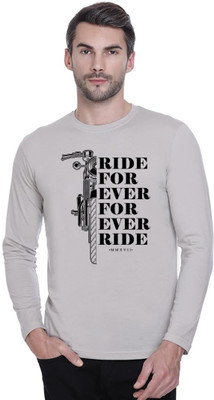 LV CARE Printed Men Round Neck Grey T-Shirt