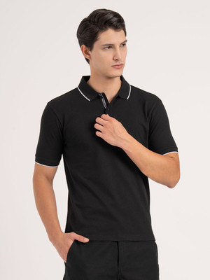 RED TAPE Self Design Men Polo Neck Black T-Shirt