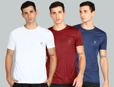 Fricker Solid Men Round Neck Dark Blue, Maroon, White T-Shirt