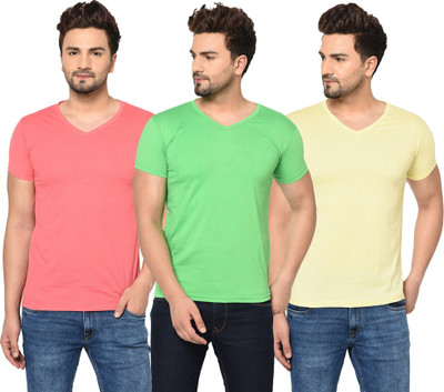 JB Jangoboy Solid Men V Neck Multicolor T-Shirt