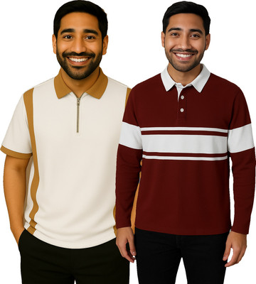 Try This Colorblock Men Polo Neck Multicolor T-Shirt