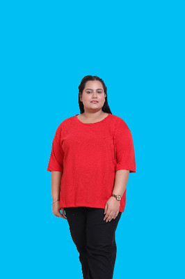 elegance redefined Solid Women Round Neck Red T-Shirt