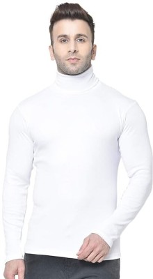 Shivaay Hub Solid Men High Neck White T-Shirt