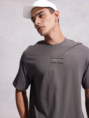 WROGN Solid Men Round Neck Grey T-Shirt