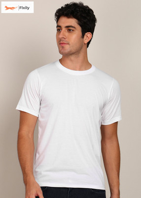 Flxily Solid Men Round Neck White T-Shirt