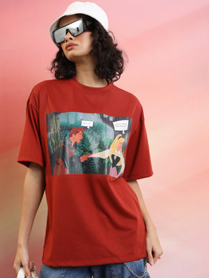 Tokyo Talkies Printed Women Round Neck Brown T-Shirt