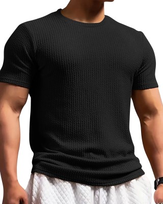 METRONAUT Solid Men Round Neck Black T-Shirt