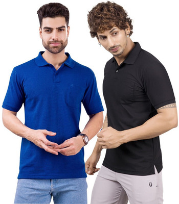 m2hit Solid Men Round Neck Black, Blue T-Shirt