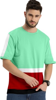 FIONAA TRENDZ Colorblock Men Round Neck Light Green, Red, White T-Shirt