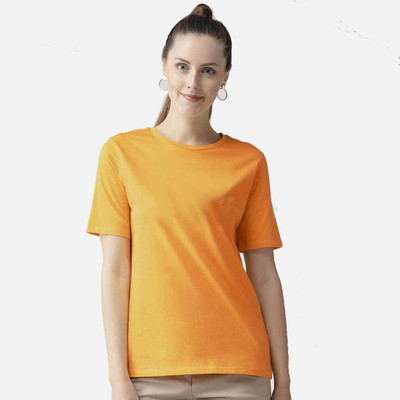 BRATMA Solid Women Round Neck Yellow T-Shirt