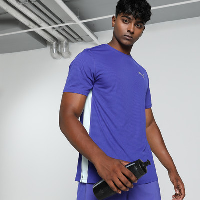 PUMA Solid Men Crew Neck Blue T-Shirt
