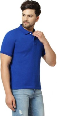 DK Creation Solid Men Polo Neck Blue T-Shirt