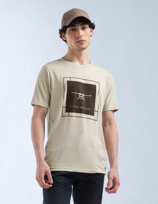 FLYING MACHINE Printed Men Crew Neck Beige T-Shirt