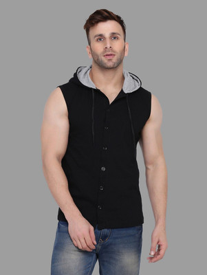 tfurnish Solid Men Hooded Neck Black T-Shirt