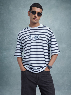 Roadster Striped Men Round Neck Blue, White T-Shirt