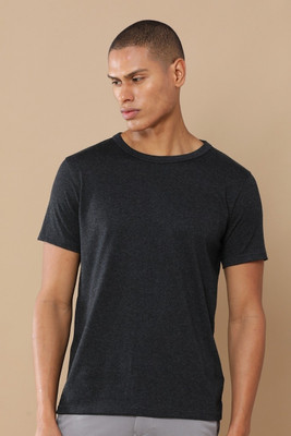Republic Self Design Men Round Neck Black T-Shirt