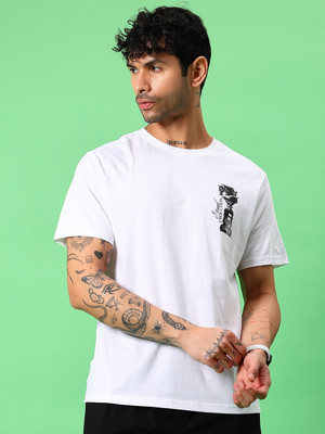 V-MART Printed Men Round Neck White T-Shirt