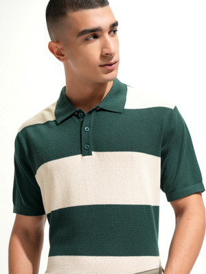 HIGHLANDER Colorblock Men Polo Neck Green T-Shirt