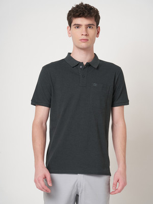 StitchHub Solid Men Polo Neck Grey T-Shirt