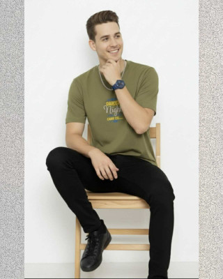 Elega Stride Printed Men Round Neck Light Green T-Shirt