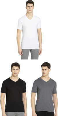 JOCKEY Solid Men V Neck Black, Grey, White T-Shirt