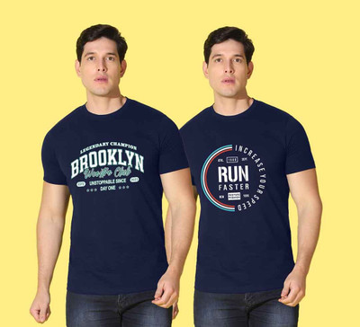 WOOSTRO Typography Men Round Neck Dark Blue T-Shirt