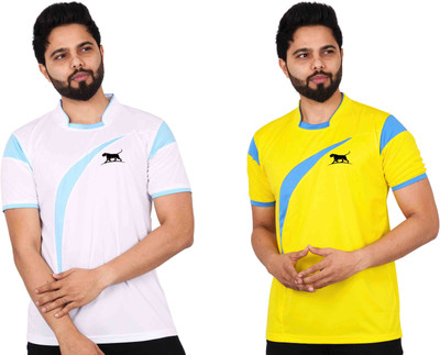 La Milano Printed Men Mandarin Collar Yellow T-Shirt