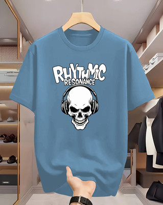 Manly Tees Printed Men Round Neck Light Blue T-Shirt