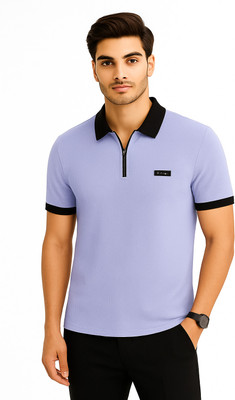 R ROCKIN TEES Solid Men Zip Neck Multicolor T-Shirt