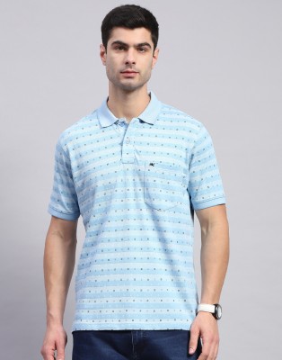 MONTE CARLO Printed Men Polo Neck Blue T-Shirt