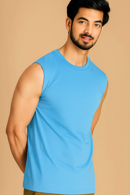 Jangoboy Solid Men Round Neck Blue T-Shirt