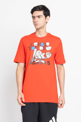 ADIDAS Graphic Print Men Crew Neck Orange T-Shirt