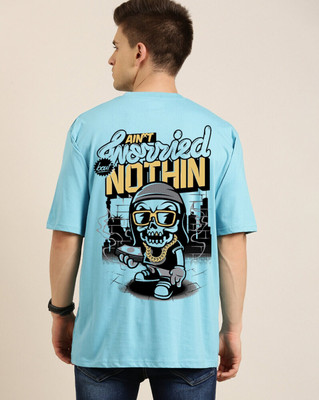 Clickwell Trend Printed, Typography Men Round Neck Blue T-Shirt