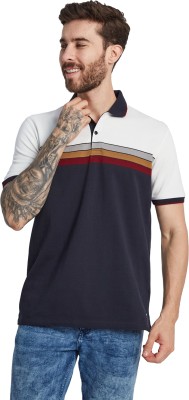 Octave Striped Men Polo Neck Blue T-Shirt