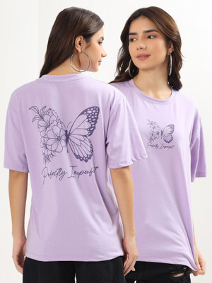 Garmin Printed Women Round Neck Purple T-Shirt