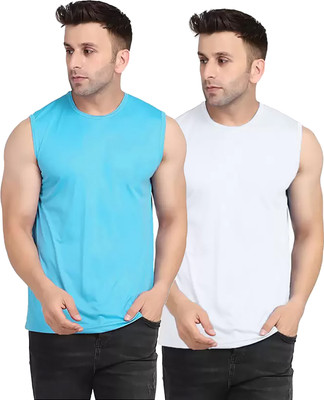 Think Tech Solid Men Round Neck Light Blue, White T-Shirt