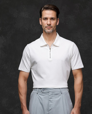 NB NICKY BOY Solid Men Polo Neck White T-Shirt