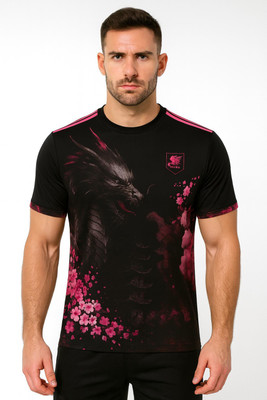 rjm Printed Men Polo Neck Black T-Shirt