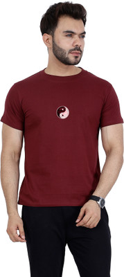 DBees Printed Men Round Neck Maroon T-Shirt