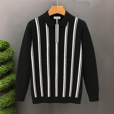 NB NICKY BOY Striped Men Zip Neck Black T-Shirt