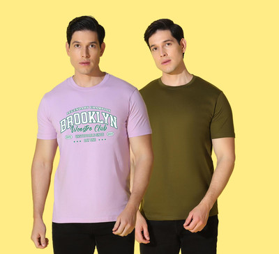 WOOSTRO Printed Men Round Neck Purple, Green T-Shirt