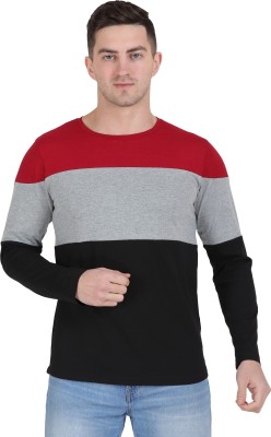 Styvibe Colorblock Men Round Neck Red, Black, Grey T-Shirt