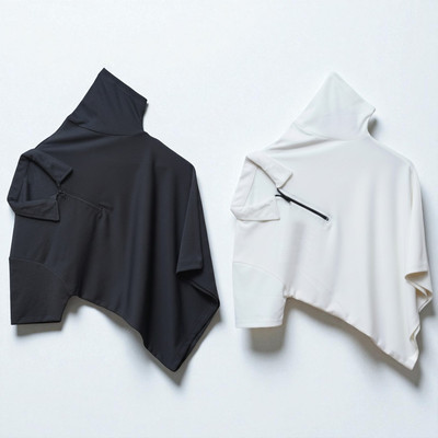 GIBBONTE Solid Men Zip Neck Black, White T-Shirt