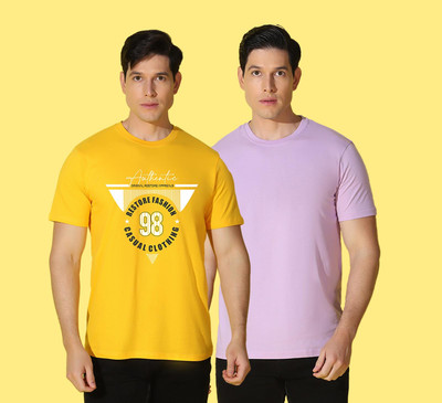 WOOSTRO Printed, Solid Men Round Neck Multicolor T-Shirt