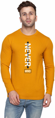 SLOWLORIS Typography Men Round Neck Yellow, White T-Shirt